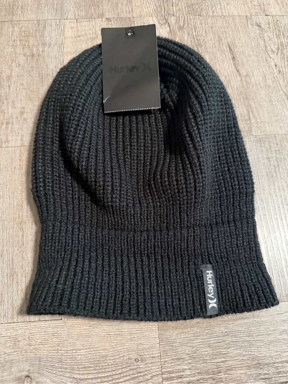 Hurley Black Ribbed Knit Slouch Beanie